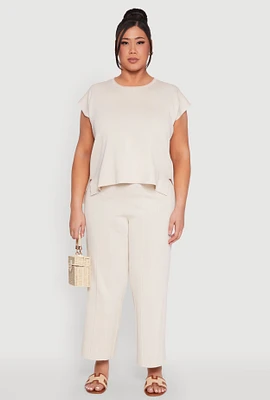 Womens Plus Daisy Knitted Pintuck Wide Leg Pants, 2X