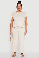 Womens Plus Daisy Knitted Pintuck Wide Leg Pants, 2X