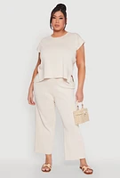 Womens Plus Daisy Knitted Pintuck Wide Leg Pants, 2X