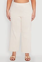 Womens Plus Daisy Knitted Pintuck Wide Leg Pants, 2X