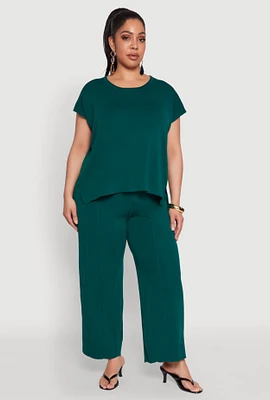 Womens Plus Daisy Knitted Pintuck Wide Leg Pants,