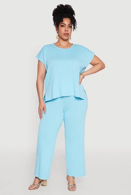 Womens Plus Daisy Knitted Pintuck Wide Leg Pants,