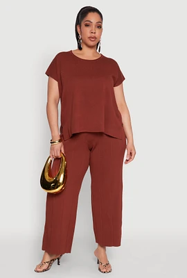 Womens Plus Daisy Knitted Pintuck Wide Leg Pants,