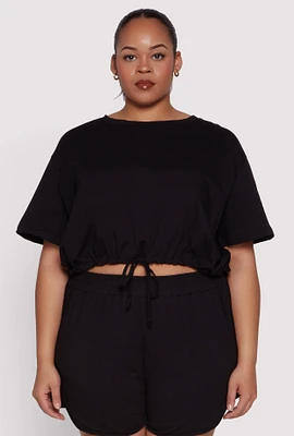 Womens Plus Daisy Drawstring Hem Crop Top,