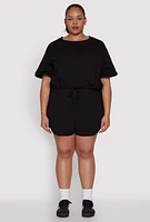 Womens Plus Size Daisy Drawstring Hem Crop Top, Black, Size 3X