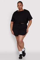 Womens Plus Size Daisy Drawstring Hem Crop Top, Black, Size 3X
