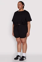 Womens Plus Size Daisy Drawstring Hem Crop Top, Black, Size 3X