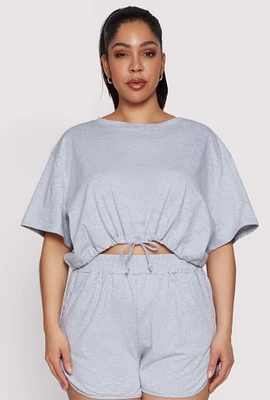 Womens Plus Daisy Drawstring Hem Crop Top, 3X