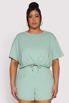Womens Plus Daisy Drawstring Hem Crop Top,