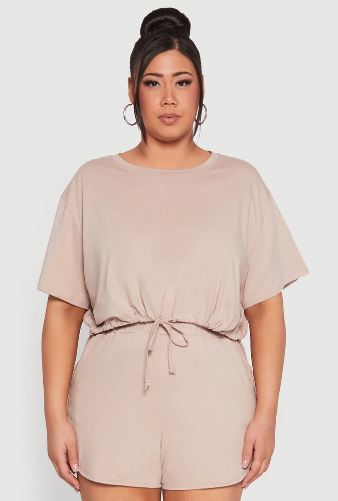 Womens Plus Daisy Drawstring Hem Crop Top,