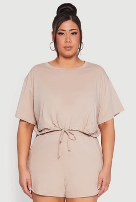 Womens Plus Daisy Drawstring Hem Crop Top,