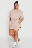 Womens Plus Daisy Drawstring Hem Crop Top,