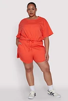 Womens Plus Size Smocked Dolphin Shorts, Orange, Size 3X
