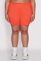 Womens Plus Size Smocked Dolphin Shorts, Orange, Size 3X