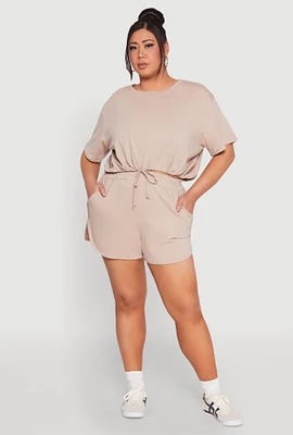 Womens Plus Size Smocked Dolphin Shorts, Khaki, Size 2X