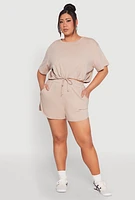 Womens Plus Size Smocked Dolphin Shorts, Khaki, Size 2X