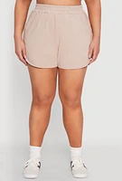 Womens Plus Size Smocked Dolphin Shorts, Khaki, Size 2X