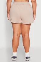 Womens Plus Size Smocked Dolphin Shorts, Khaki, Size 2X