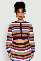 Womens Plus Size Daisy Striped Knit Cropped Cardigan, Multi, Size 3X