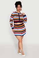 Womens Plus Size Daisy Striped Knit Cropped Cardigan, Multi, Size 3X