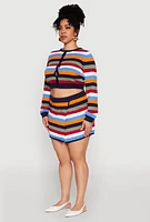 Womens Plus Size Daisy Striped Knit Cropped Cardigan, Multi, Size 3X