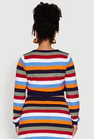 Womens Plus Size Daisy Striped Knit Cropped Cardigan, Multi, Size 3X