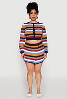 Womens Plus Daisy Striped Knit Asymmetrical Mini Skirt, Multi,