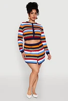 Womens Plus Size Daisy Striped Knit Asymmetrical Mini Skirt, Multi, Size 2X