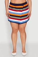 Womens Plus Daisy Striped Knit Asymmetrical Mini Skirt, Multi,