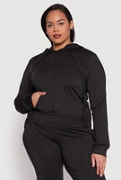 Womens Plus Size Daisy Zip Front Hooded Sweatshirt, Black, Size 3X