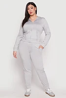 Womens Plus Size Daisy Zip Front Hooded Sweatshirt, Grey, Size 1X