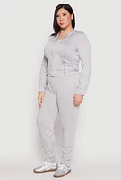 Womens Plus Size Daisy Zip Front Hooded Sweatshirt, Grey, Size 1X