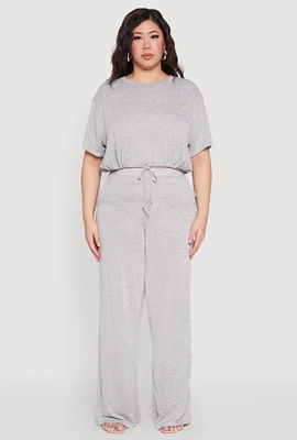 Womens Plus Daisy High Waisted Wide Leg Pants,