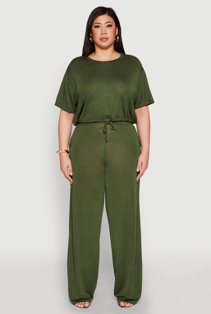 Womens Plus Size Daisy High Waisted Wide Leg Pants, Green, Size 2X