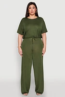 Womens Plus Size Daisy High Waisted Wide Leg Pants, Green, Size 2X