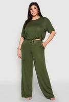 Womens Plus Daisy High Waisted Wide Leg Pants,