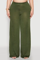 Womens Plus Size Daisy High Waisted Wide Leg Pants, Green, Size 2X