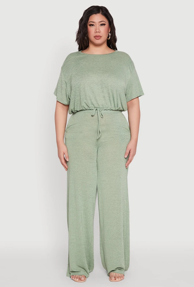 Womens Plus Daisy High Waisted Wide Leg Pants,