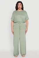 Womens Plus Daisy High Waisted Wide Leg Pants,