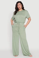 Womens Plus Daisy High Waisted Wide Leg Pants,
