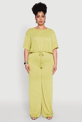 Womens Plus Daisy High Waisted Wide Leg Pants, Green,