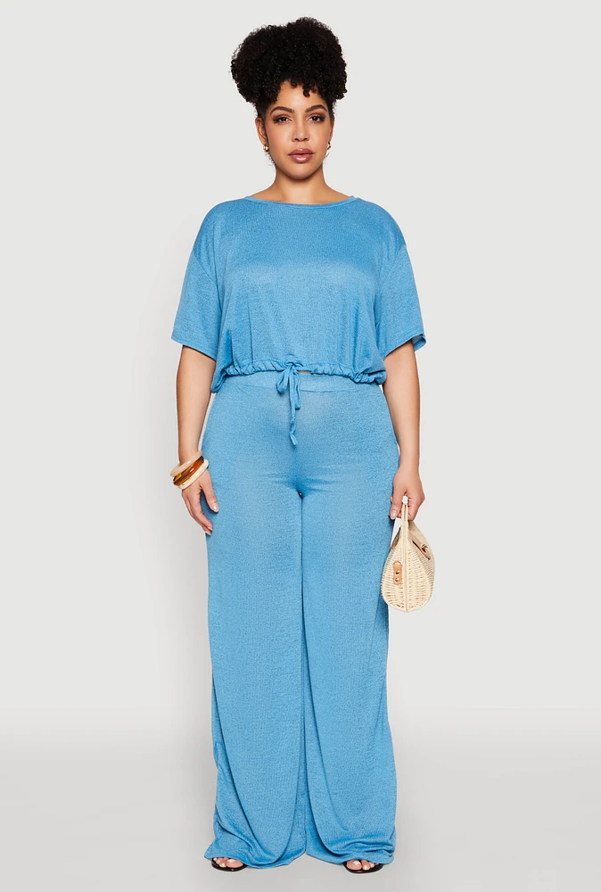 Womens Plus Daisy High Waisted Wide Leg Pants,