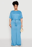 Womens Plus Daisy High Waisted Wide Leg Pants,