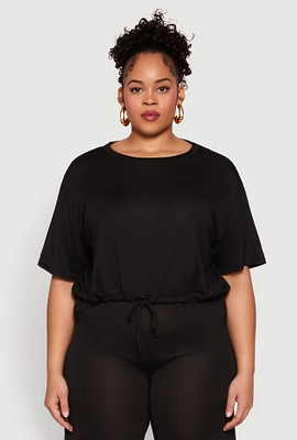 Womens Plus Daisy Brushed Knit Drawstring Hem Tee,