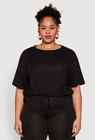 Womens Plus Daisy Brushed Knit Drawstring Hem Tee,
