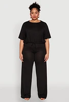 Womens Plus Daisy Brushed Knit Drawstring Hem Tee,