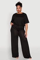Womens Plus Daisy Brushed Knit Drawstring Hem Tee,
