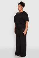 Womens Plus Daisy Brushed Knit Drawstring Hem Tee,