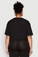 Womens Plus Daisy Brushed Knit Drawstring Hem Tee,