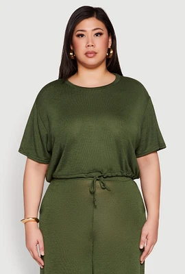 Womens Plus Daisy Brushed Knit Drawstring Hem Tee, 3X